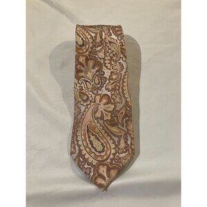 Massimo Ferre Men's Vintage 100% Silk Paisley Tie, Tan/Coral, One Size